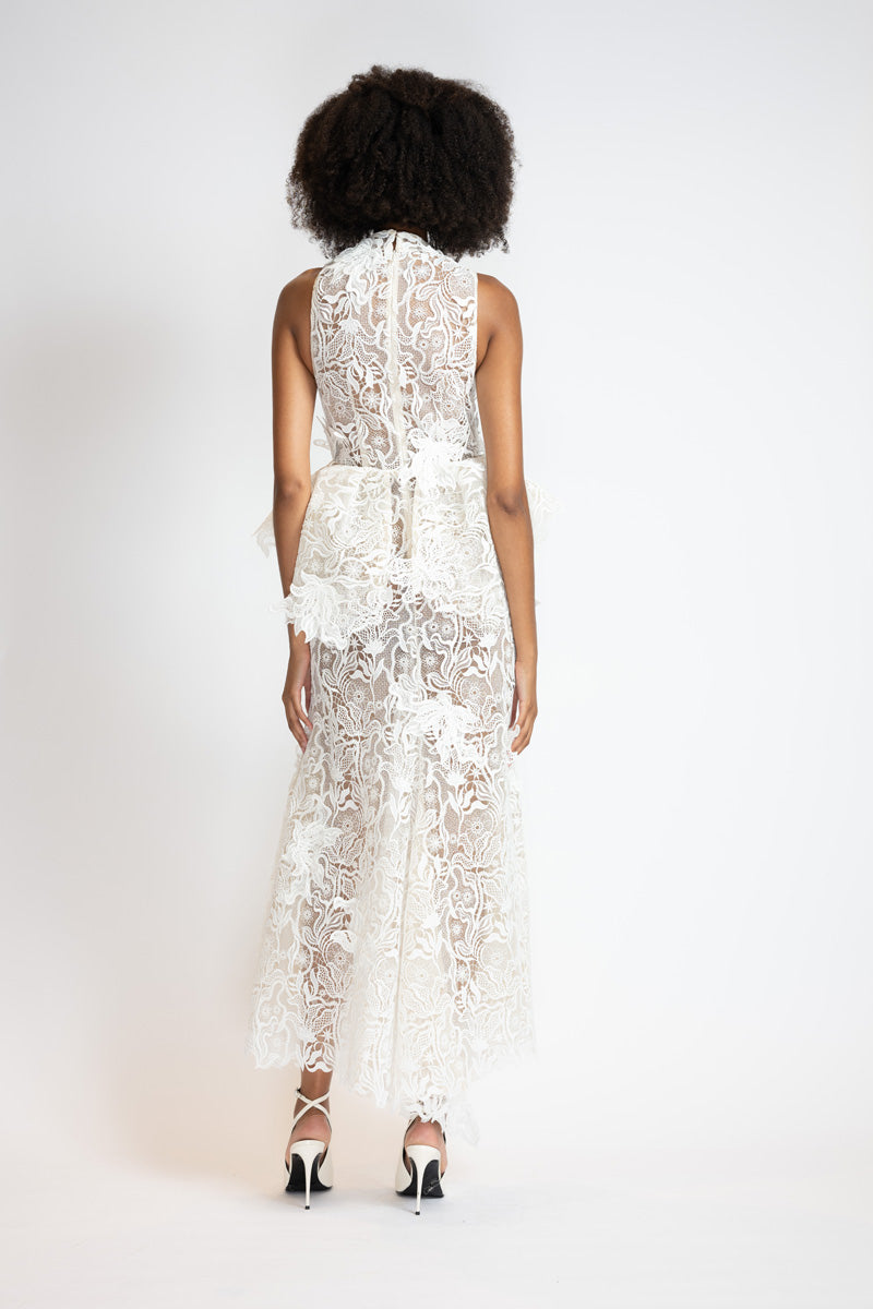 White Nomad Lace Dress With Sculpted Peplum 6
