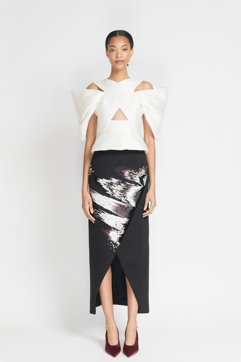 Ivory Gazaar Top With Draped Sleeves 2