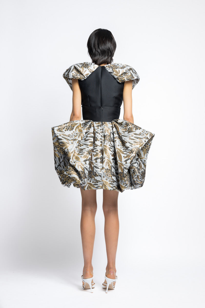 Gilded Bay Leaf Jacquard Pouf Mini Skirt With Corset Waist 6