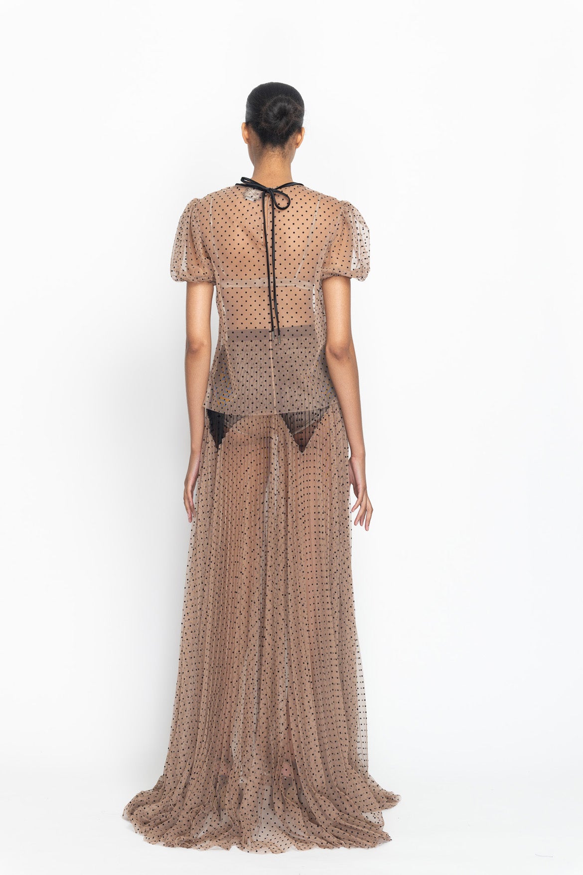 Toffee Point d’Esprit Puff Sleeve Top Back