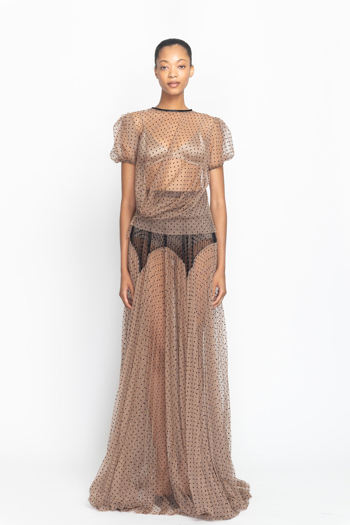 Toffee Point d’Esprit Puff Sleeve Top Front