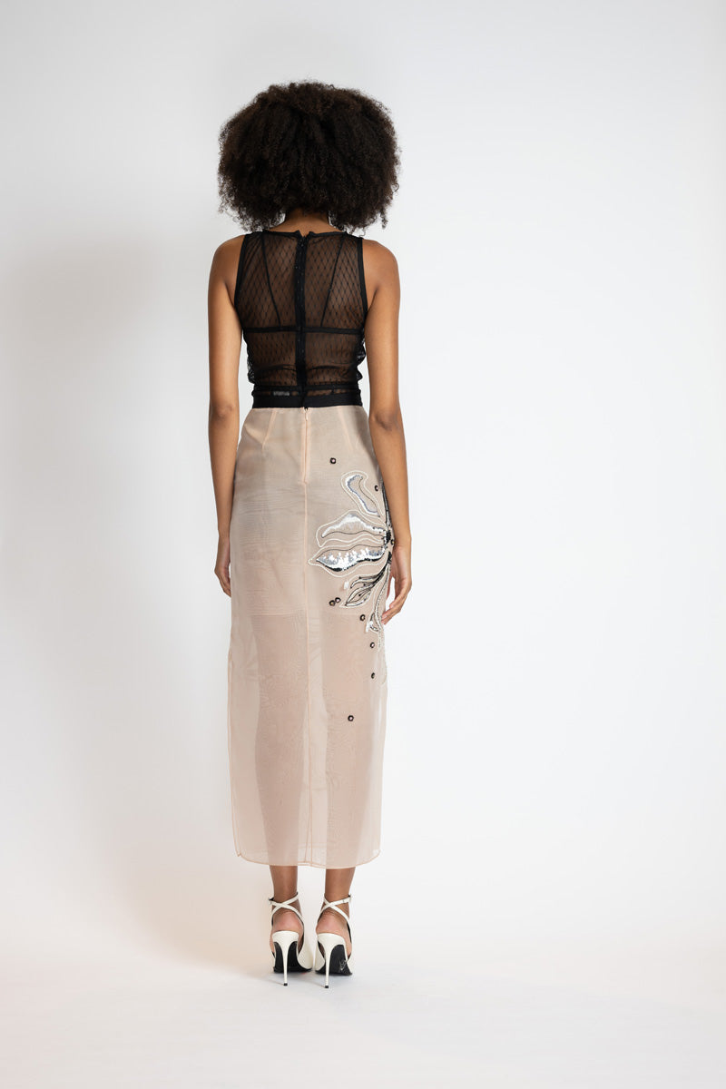 Blush Organza Embroidered Skirt 5
