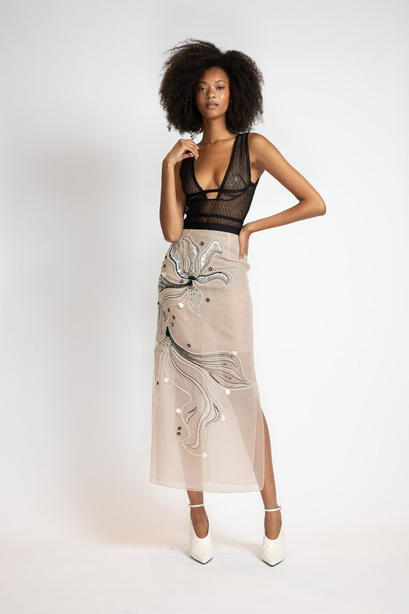 Blush Organza Embroidered Skirt 2