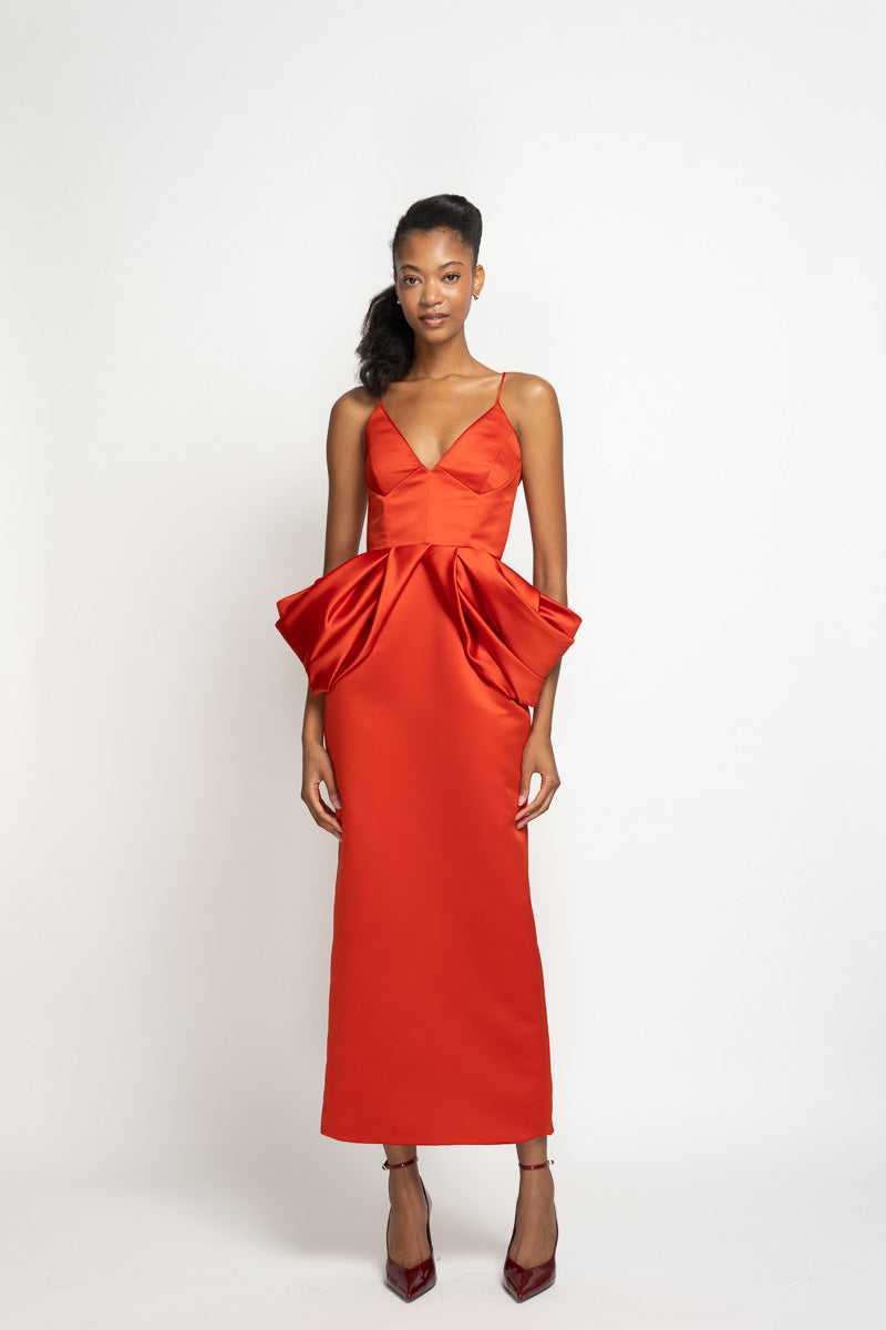 Sindoor Double Face Duchess Satin Sheath Dress with Moulded Peplum 2