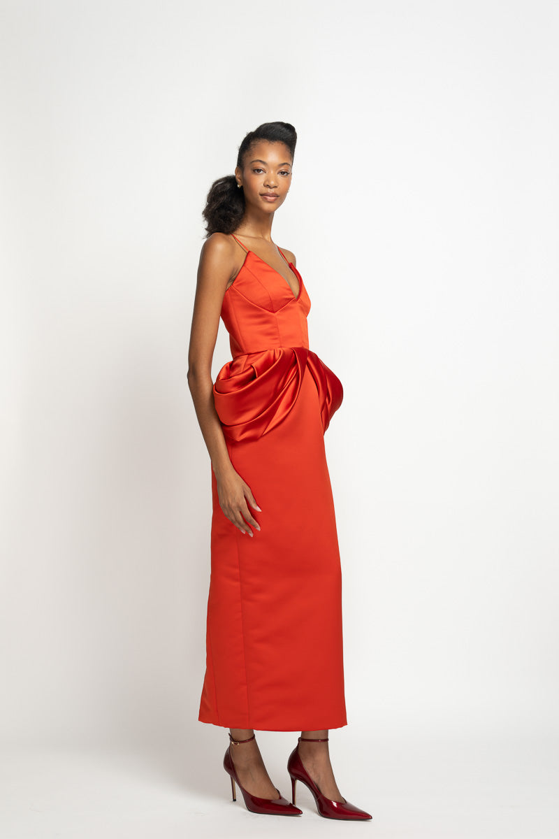 Sindoor Double Face Duchess Satin Sheath Dress with Moulded Peplum 3