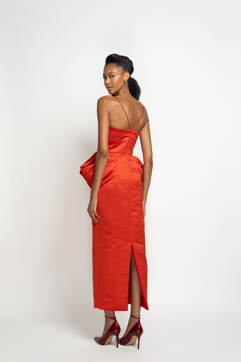 Sindoor Double Face Duchess Satin Sheath Dress with Moulded Peplum 4