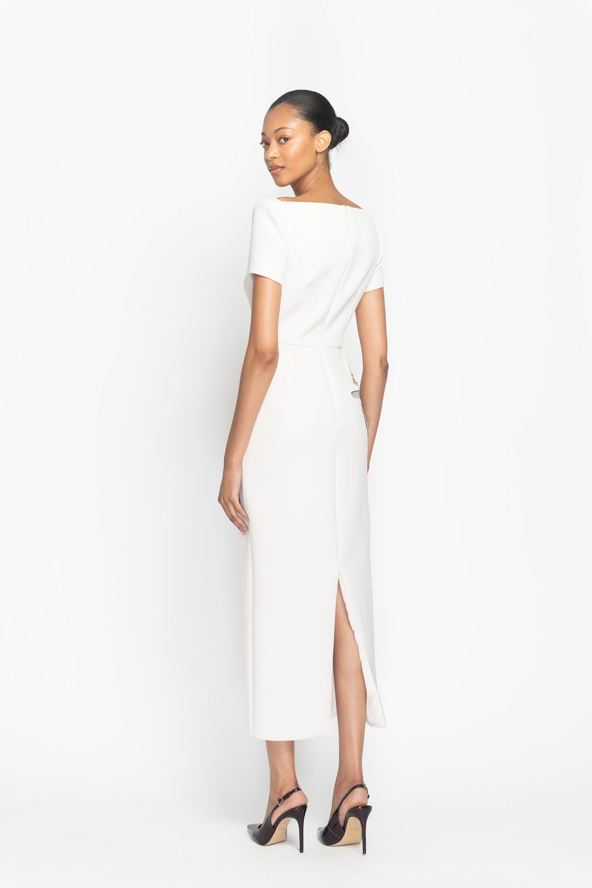 Stone Cady Crystal Radicle Embroidered Arched Neck Dress Side Two