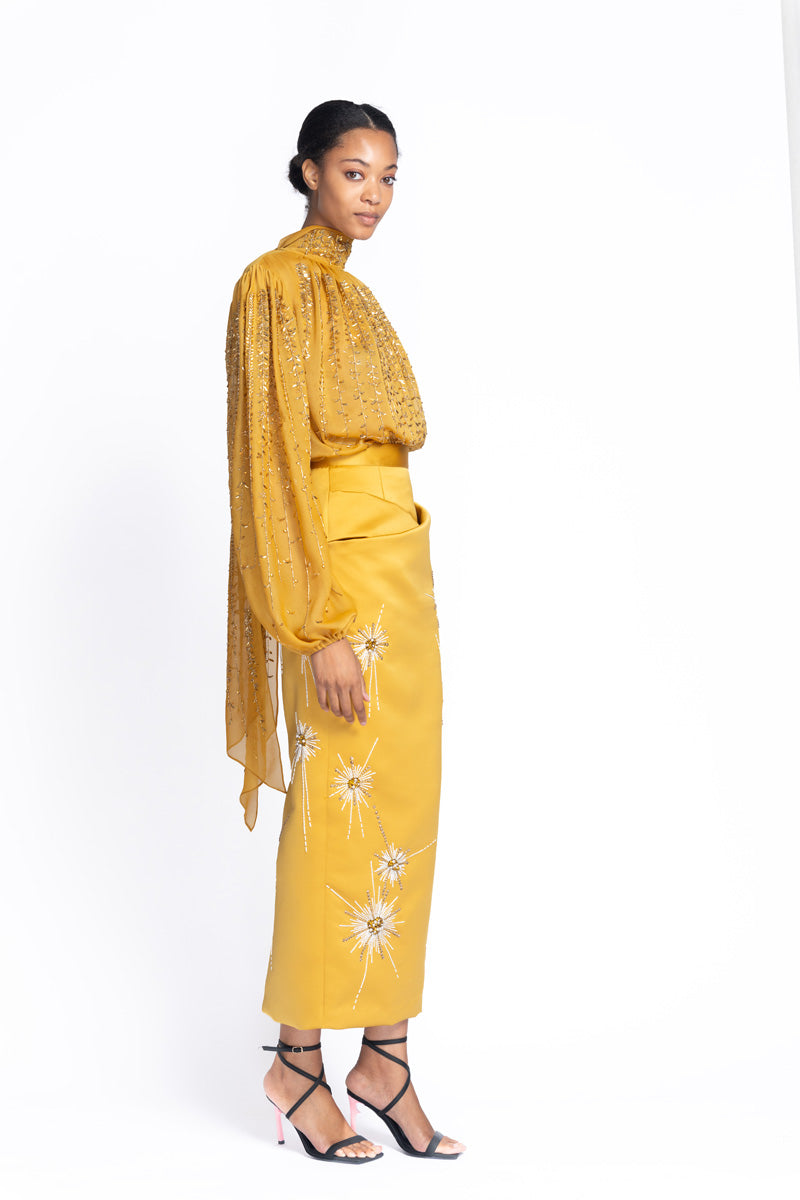 Tuscan Embroidered Marigold Sheer Crepe Blouse 3