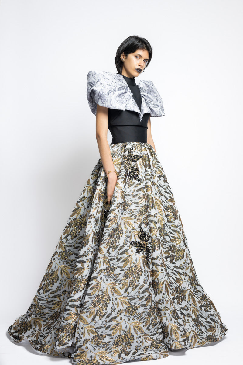 Gilded Bay Leaf Jacquard Ball Skirt With Bay Leaf Embroidery 3