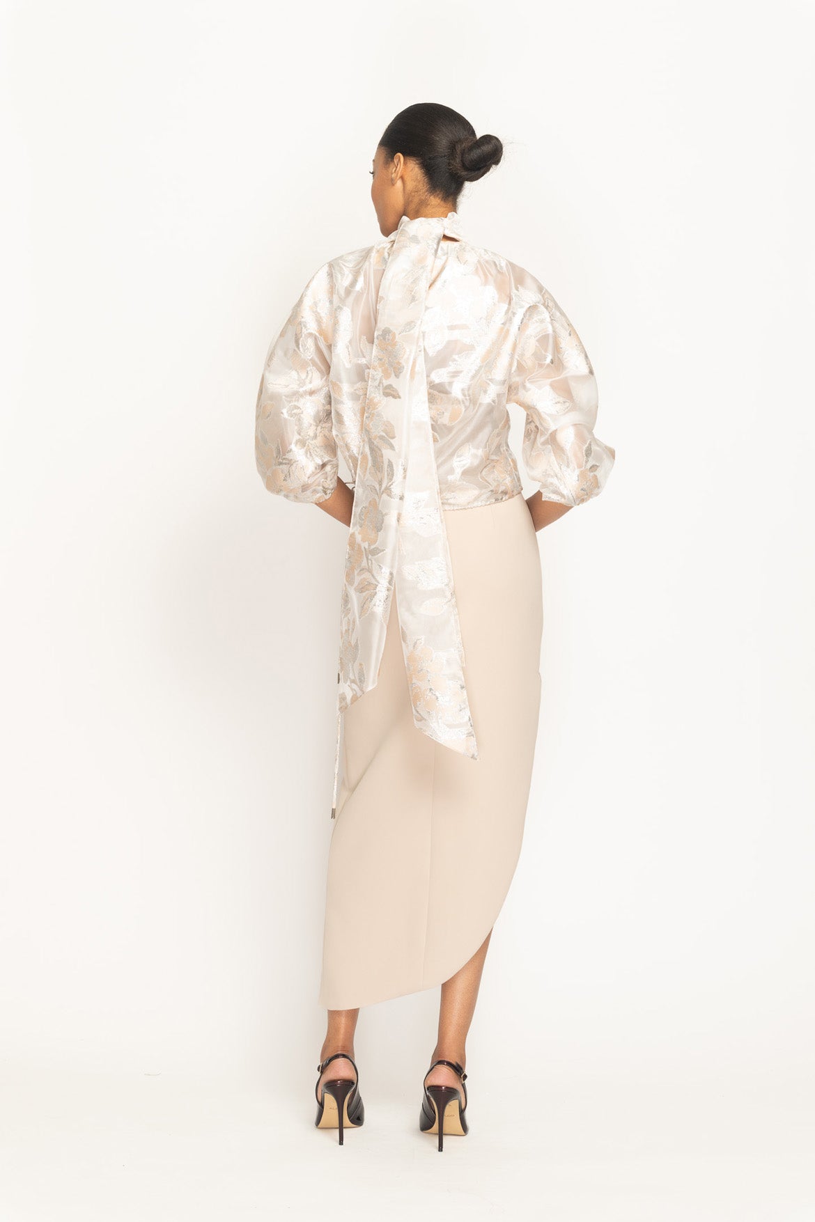 Almond Cady Curved Hem Pencil Skirt Back
