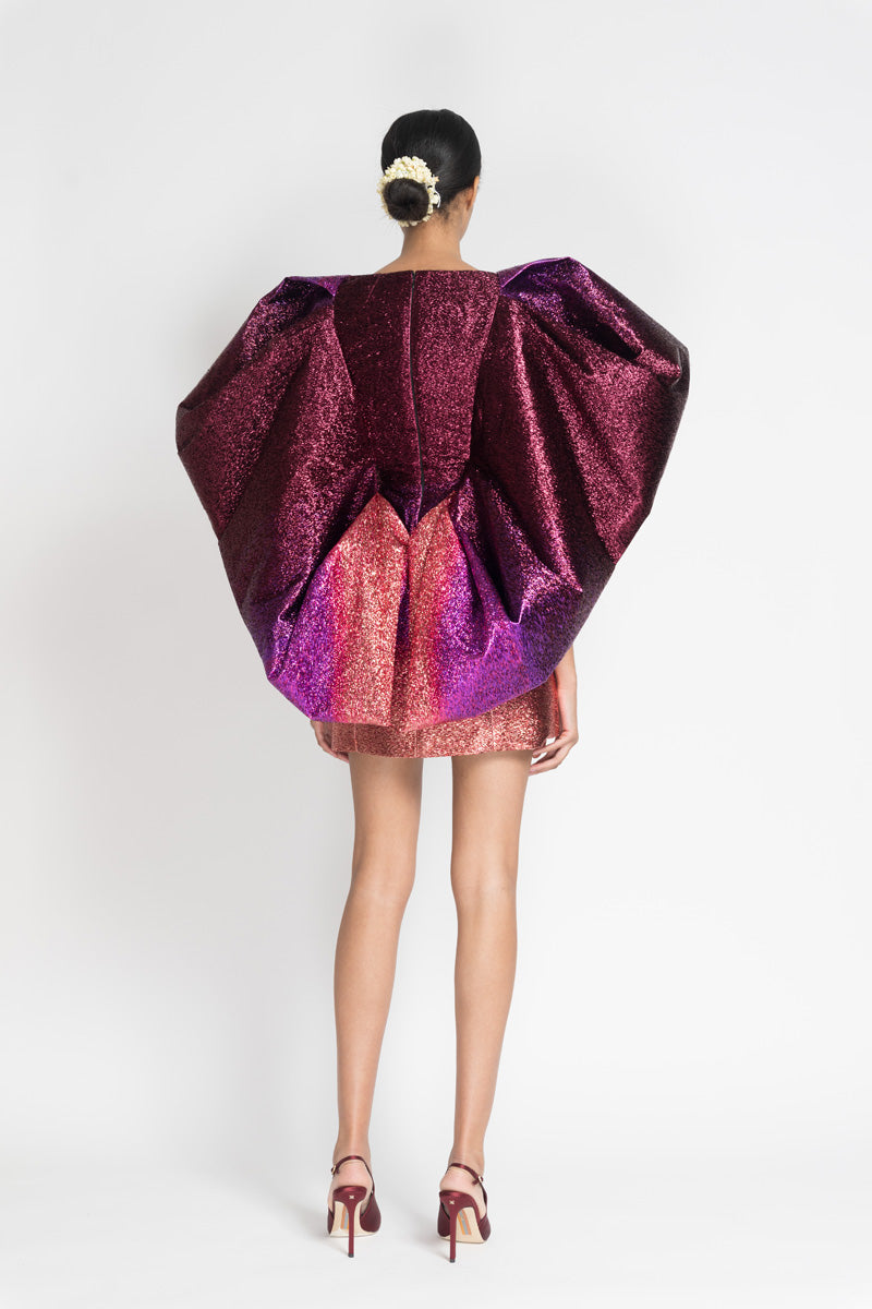 Fuchsia/Copper Ombre Lurex Cocktail Dress With Angel Wings 4