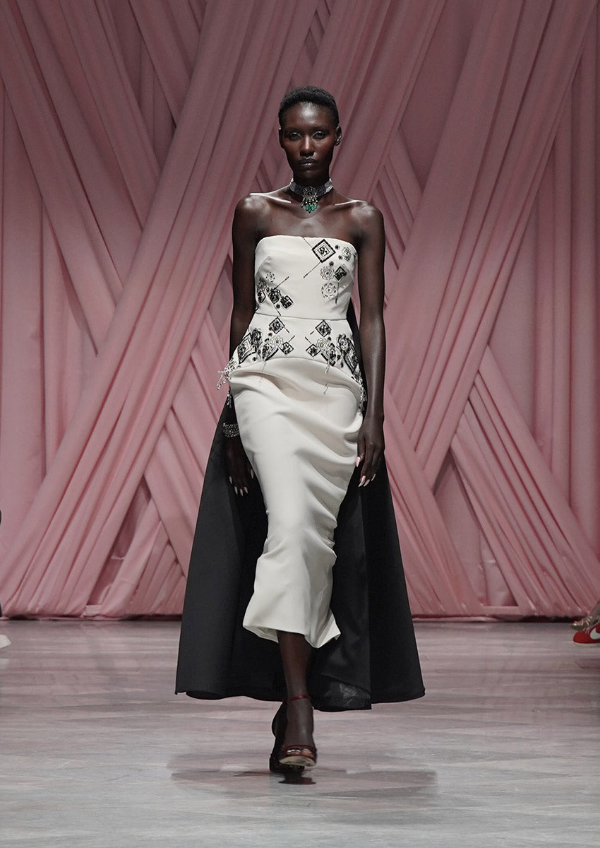 Alabaster Cady Dress with Onyx Train and Alpana Embroidery 1