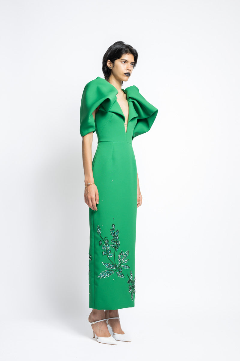 Cady Bay Leaf Sequin Embroidery Cocktail Dress With Draped Petal Sleeves 3