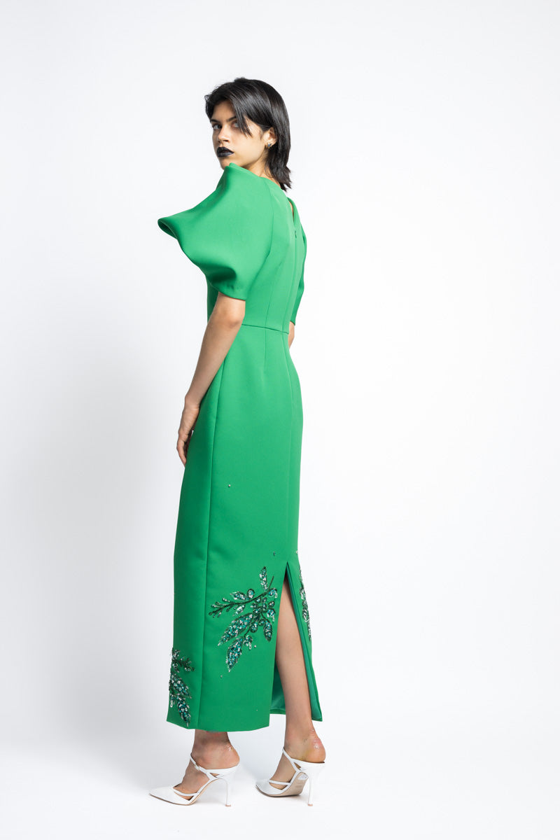 Cady Bay Leaf Sequin Embroidery Cocktail Dress With Draped Petal Sleeves 5