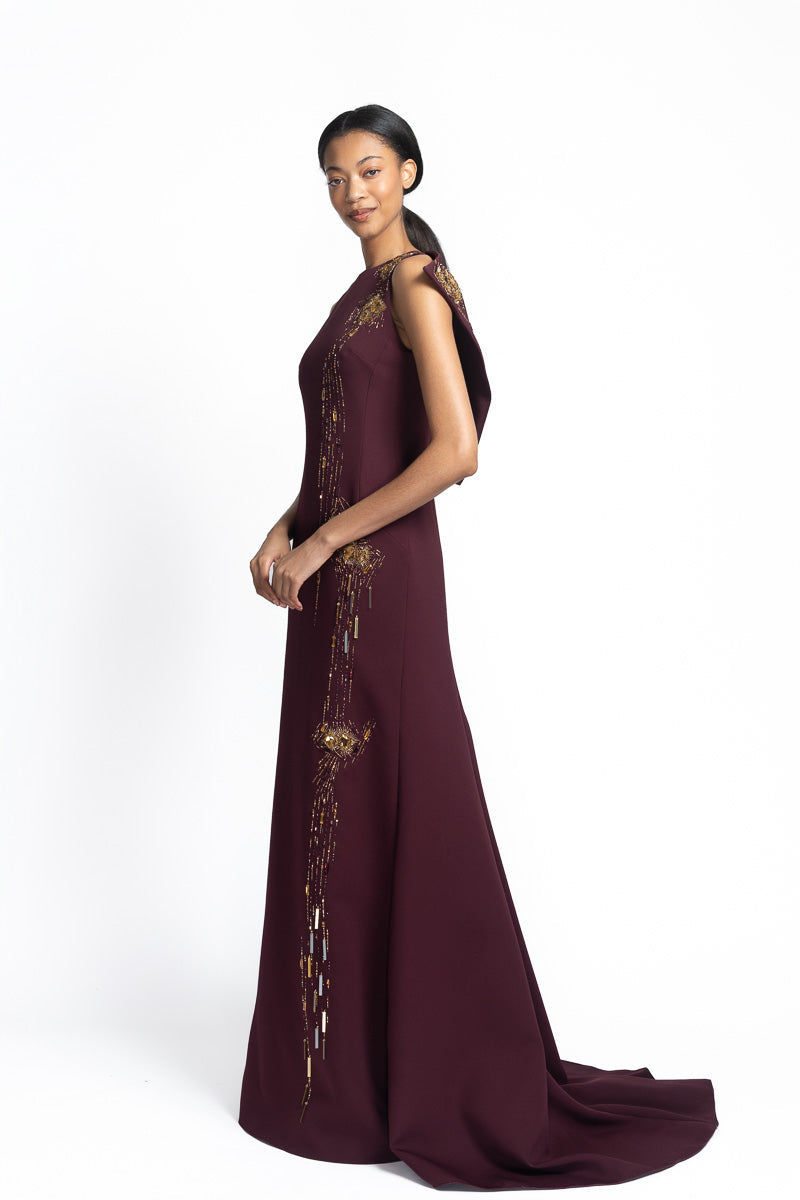 Onyx Jugnu Embroidered Tulle Jacket and Pleated Satin Crepe Gown Side One