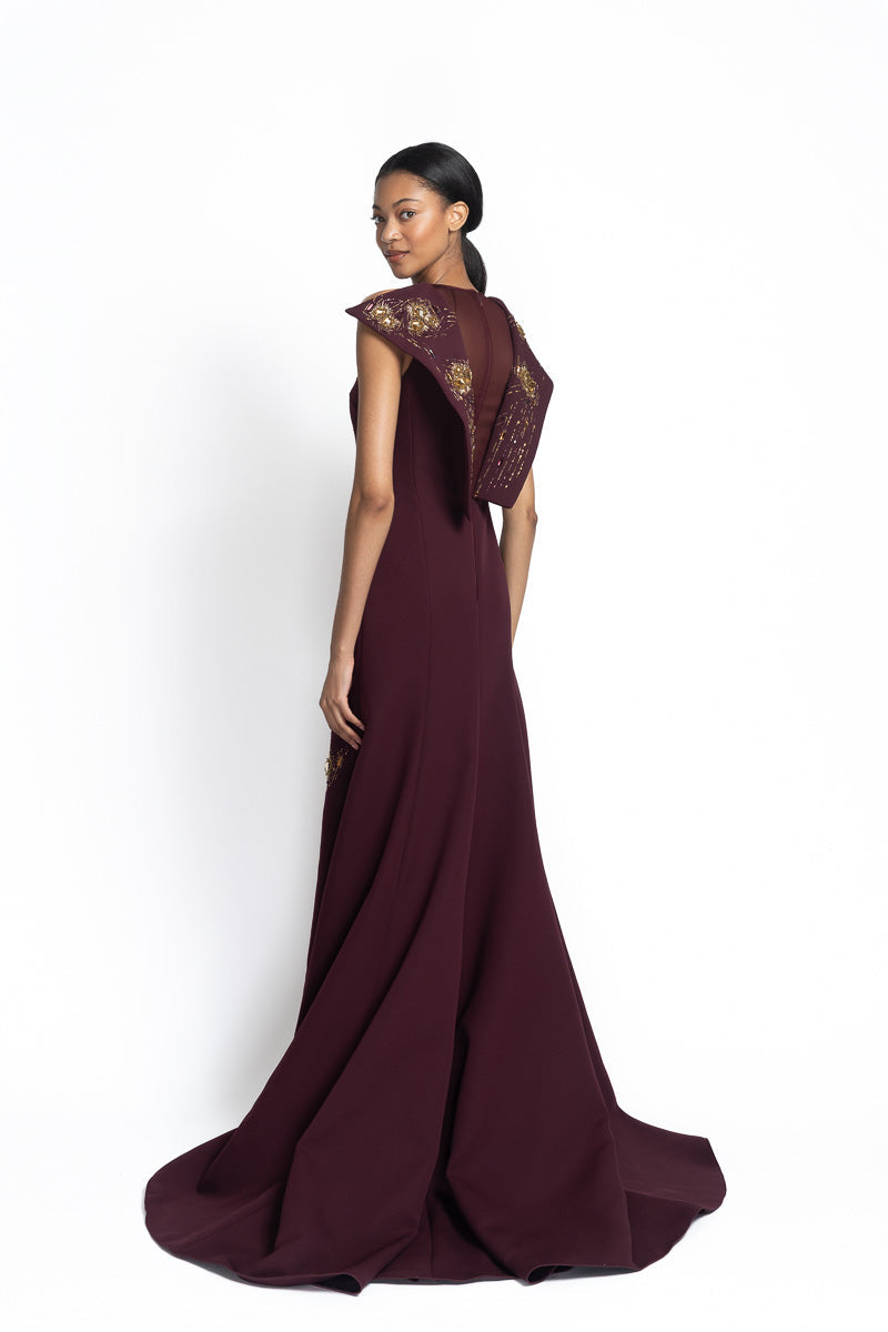 Onyx Jugnu Embroidered Tulle Jacket and Pleated Satin Crepe Gown Side Two