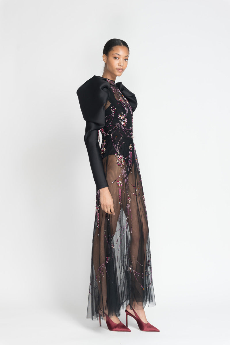 Preciosa Crystal Jhoti Embroidery Cocktail Tulle Dress With Gazaar Draped Sleeves 3