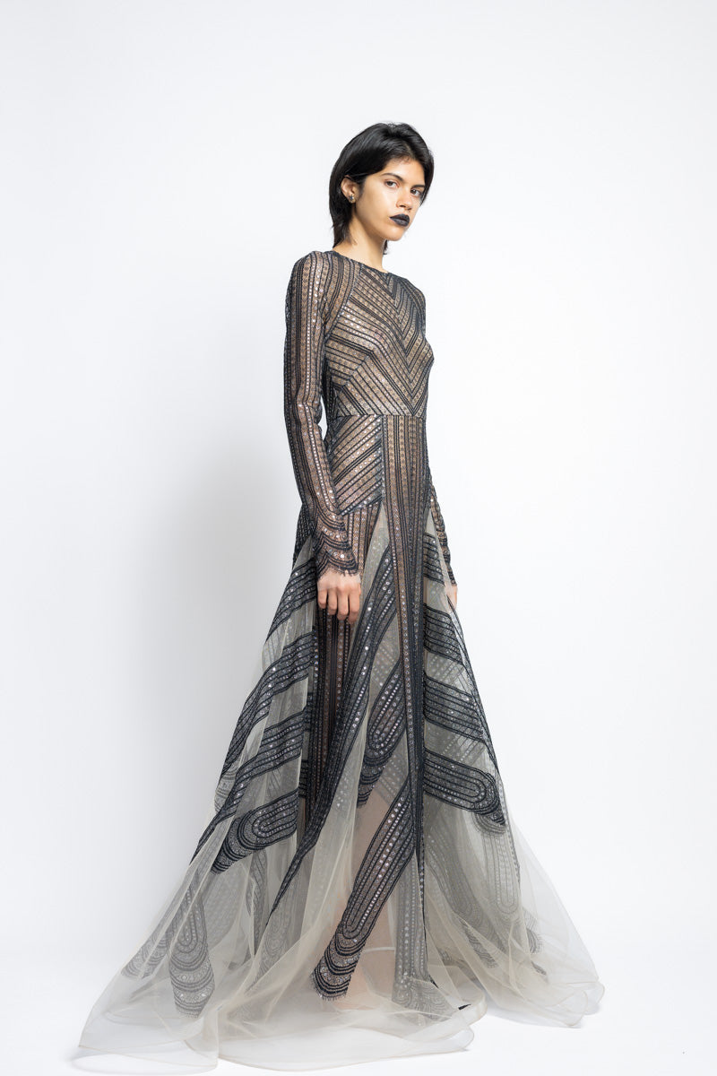 Metallic Nailhead Lace And Tulle Gown 4