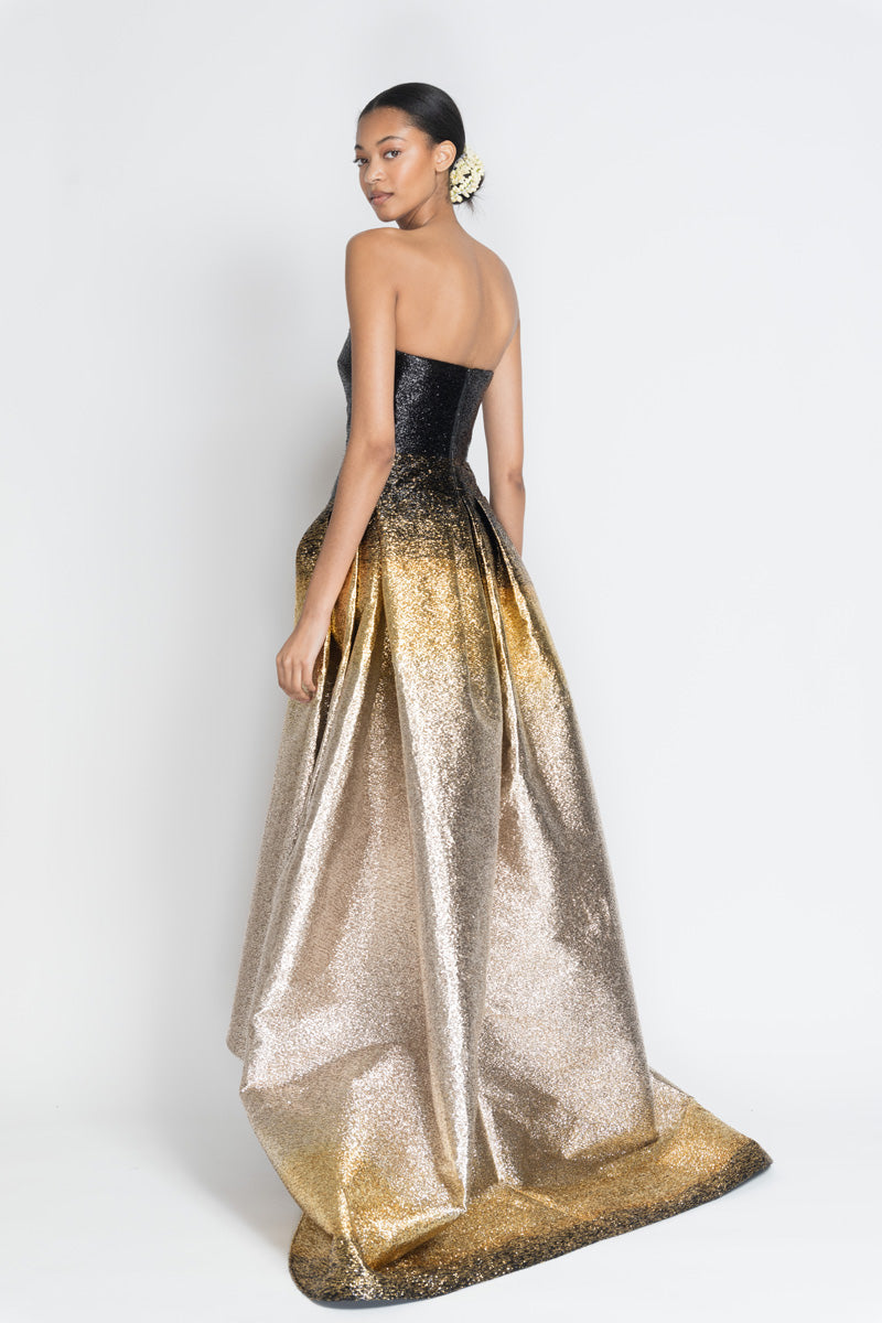 Black/Gold Ombre Lurex Bustier Gown With Train 4