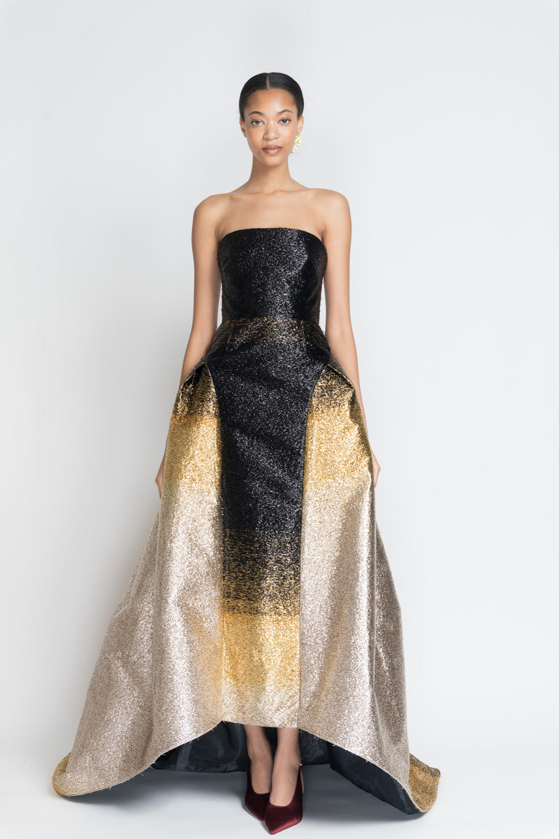 Black/Gold Ombre Lurex Bustier Gown With Train 2