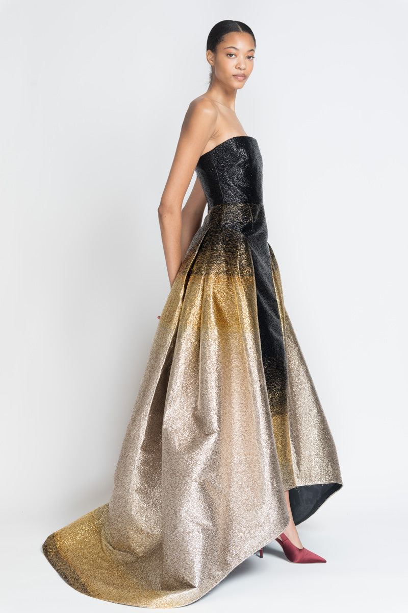 Black/Gold Ombre Lurex Bustier Gown With Train 3