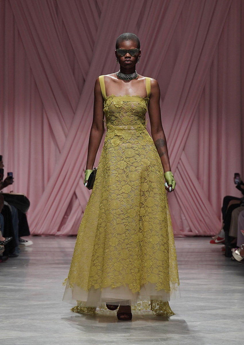 Chartreuse Smita Lace Gown with Harness Details 1