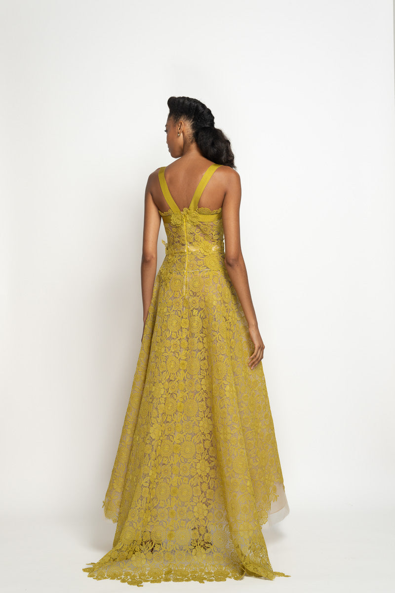 Chartreuse Smita Lace Gown with Harness Details 5