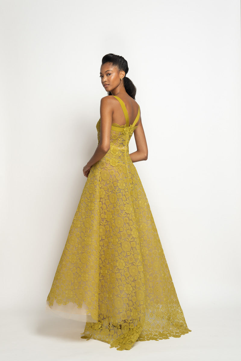 Chartreuse Smita Lace Gown with Harness Details 4