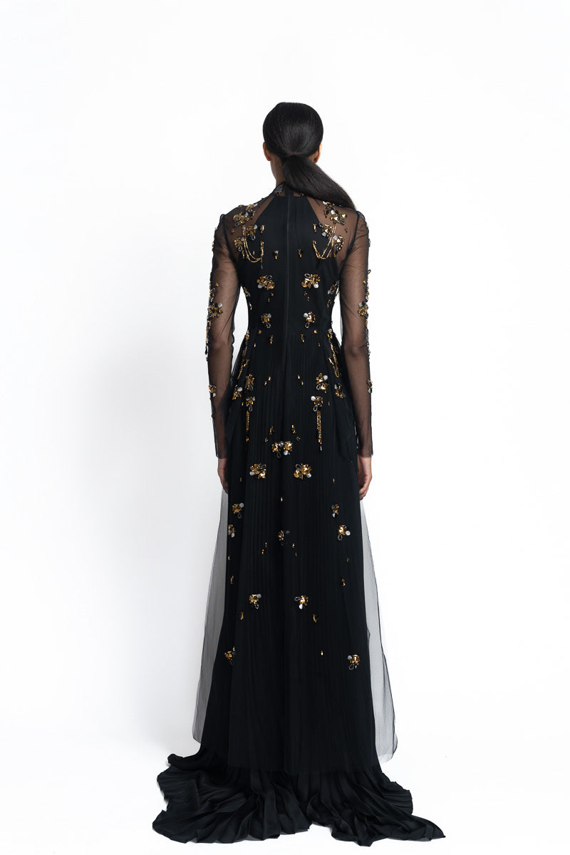 Claret Cady Gown with Chakra Embroidery and Wing-Back Detail Back