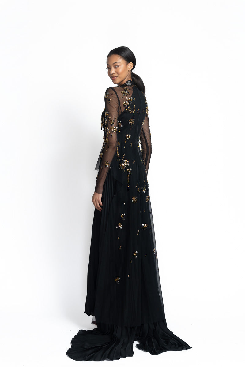 Claret Cady Gown with Chakra Embroidery and Wing-Back Detail Side Two