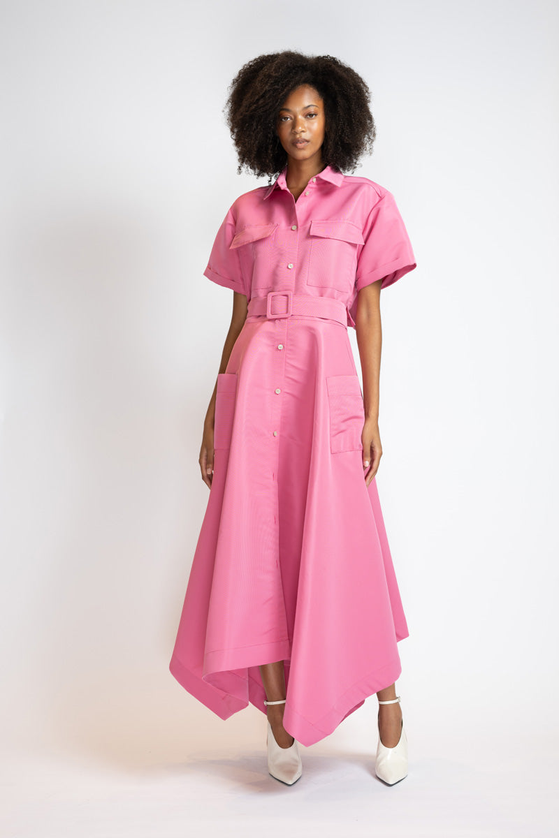 Camellia Faille Rose Trench Dress 3