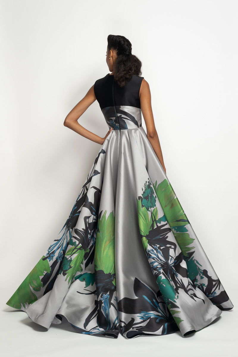 Silver Lata Print Barathea Ball Gown 5