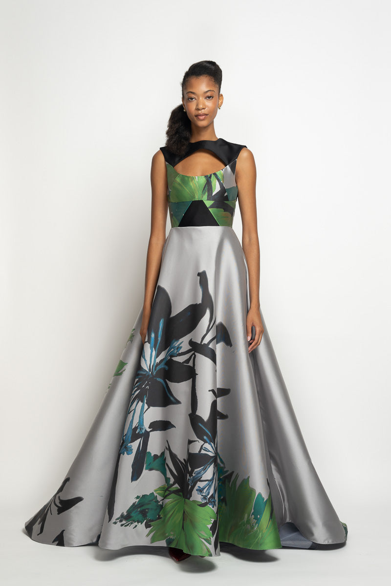 Silver Lata Print Barathea Ball Gown 2