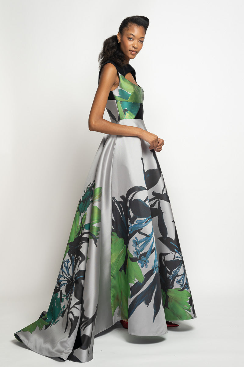 Silver Lata Print Barathea Ball Gown 3