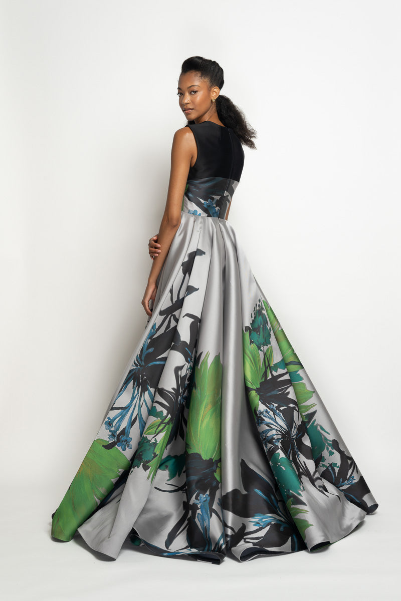 Silver Lata Print Barathea Ball Gown 4