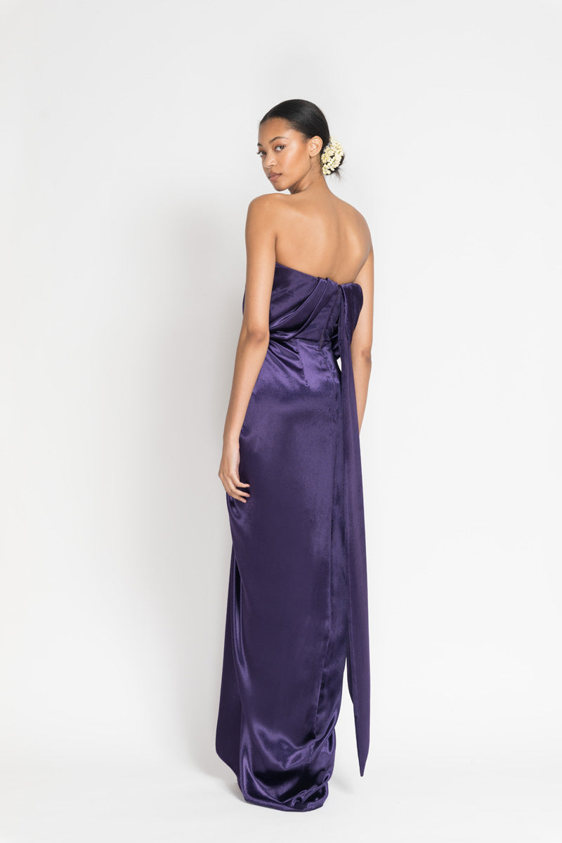 Purple Panne Velvet Strapless Sari Gown 4