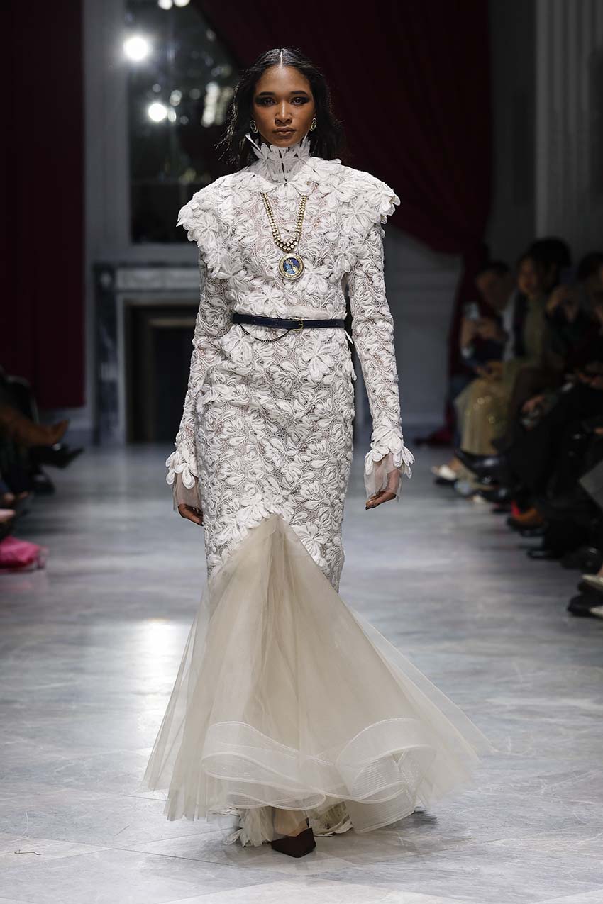 Ivory Padma Lace and Tulle Gown Front Runway
