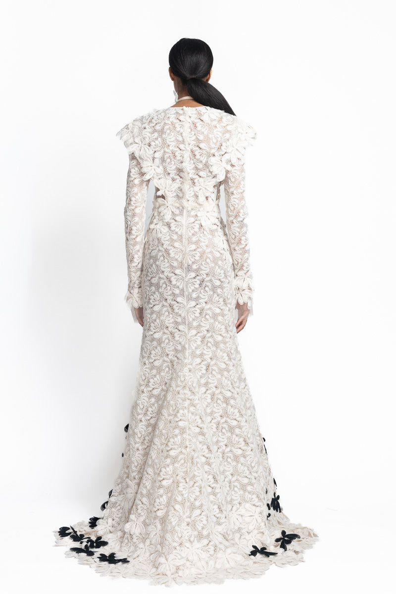Ivory Padma Lace and Tulle Gown Back