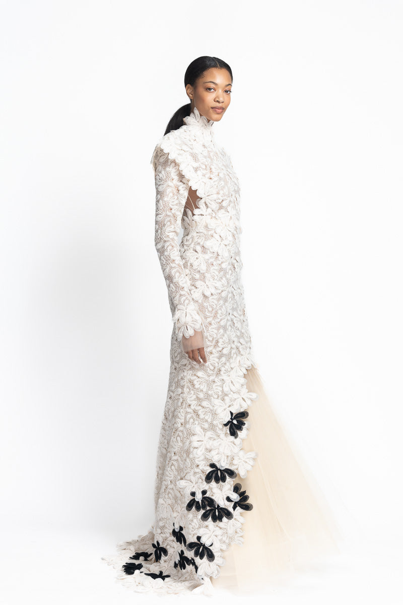 Ivory Padma Lace and Tulle Gown Side One