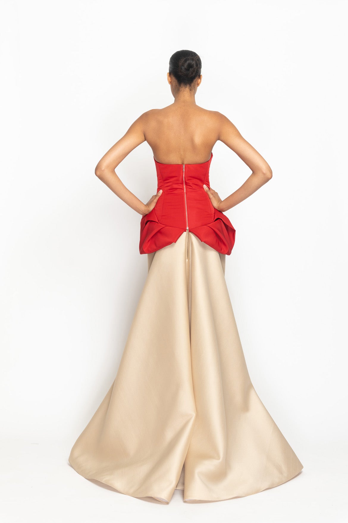 Sindoor Faille Bustier Top with Moulded Hip Drape Back
