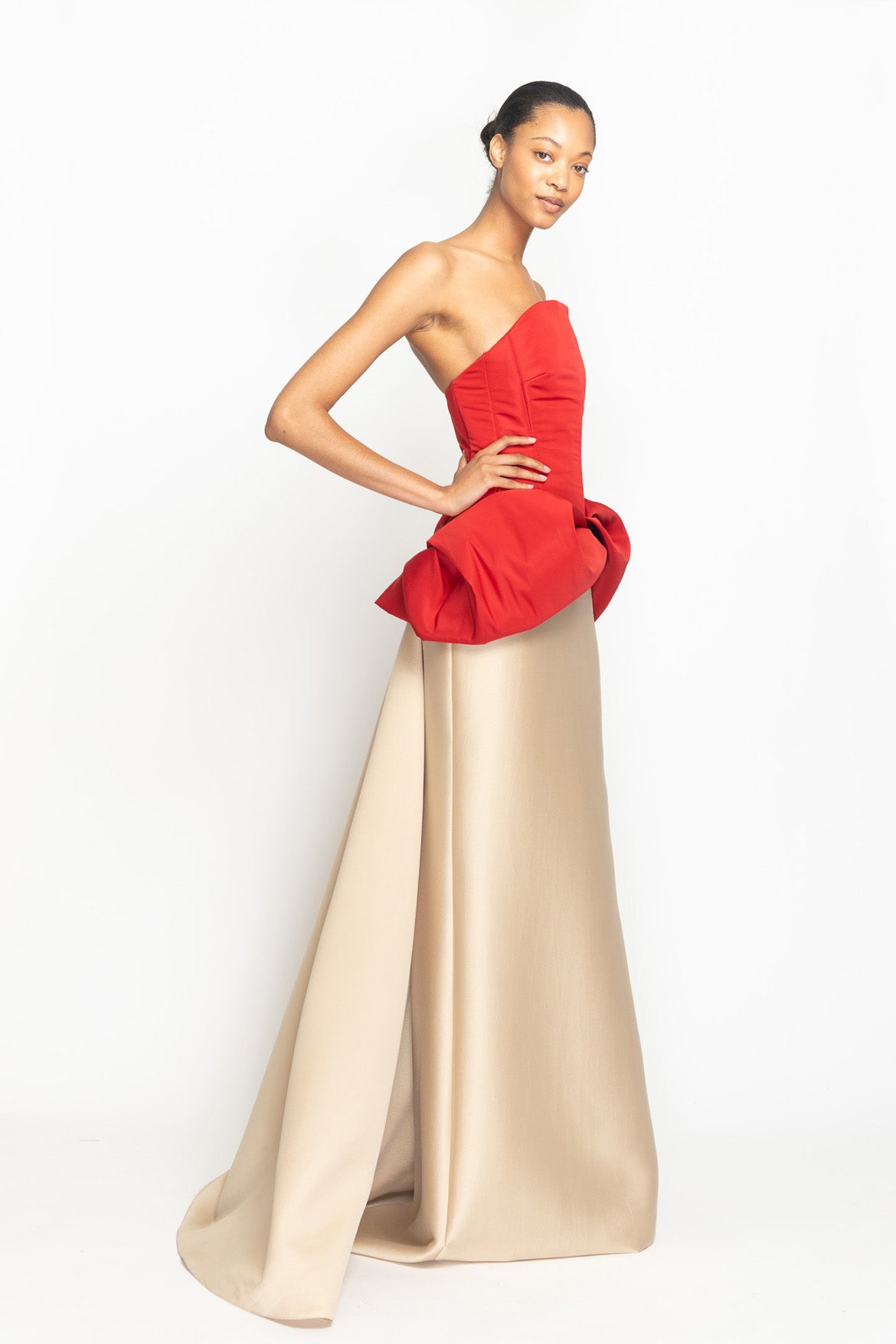 Sindoor Faille Bustier Top with Moulded Hip Drape Side One