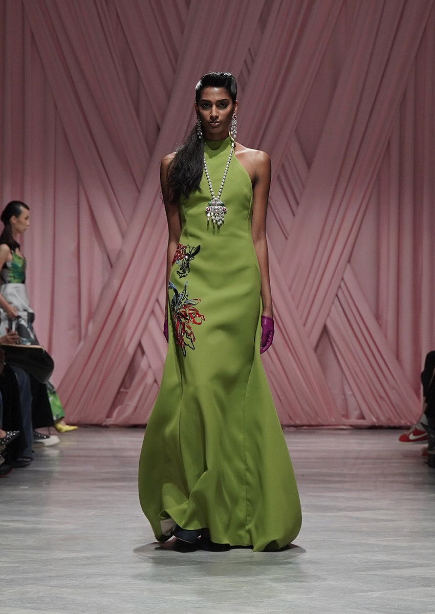 Olive Cady Halterneck Gown with Lata Embroidery 1