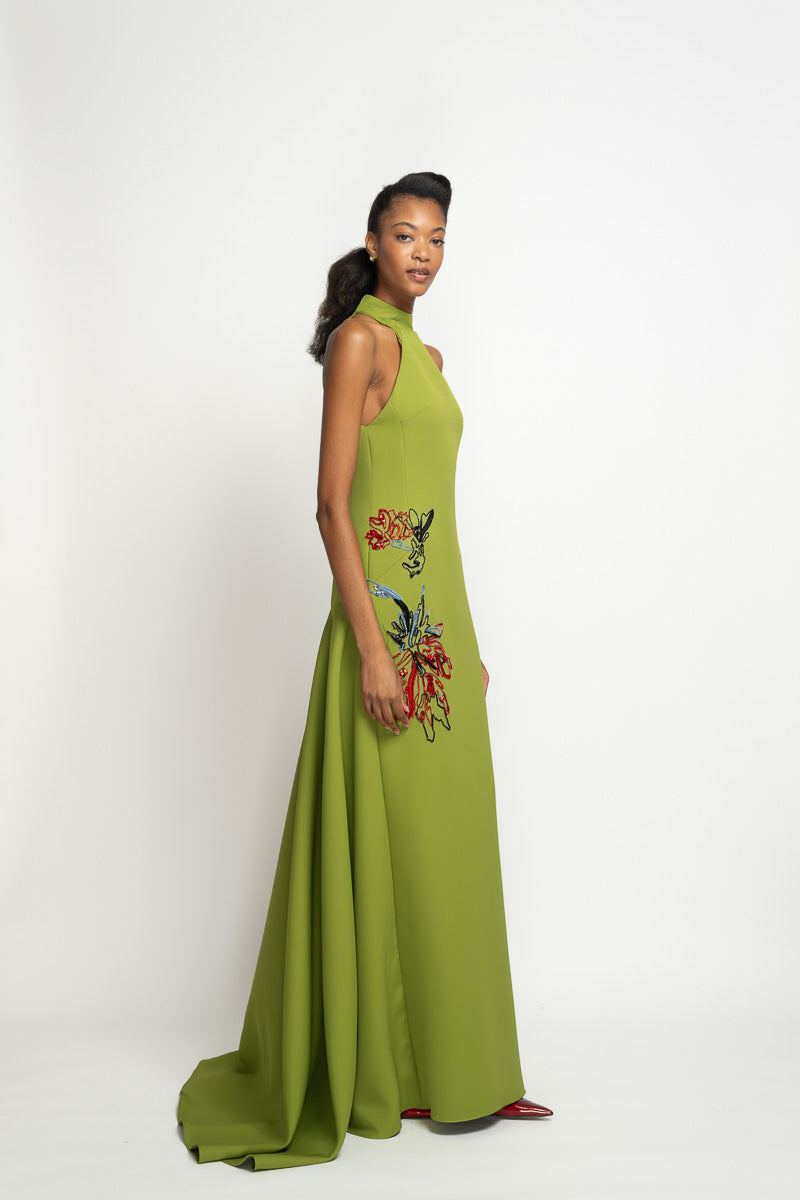 Olive Cady Halterneck Gown with Lata Embroidery 3