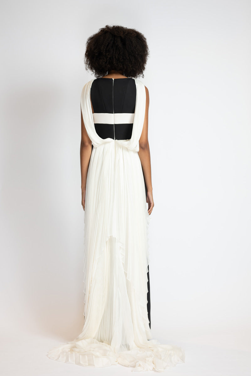 Black Cady Gown With Ivory Cady Harness And Chiffon Cape 7