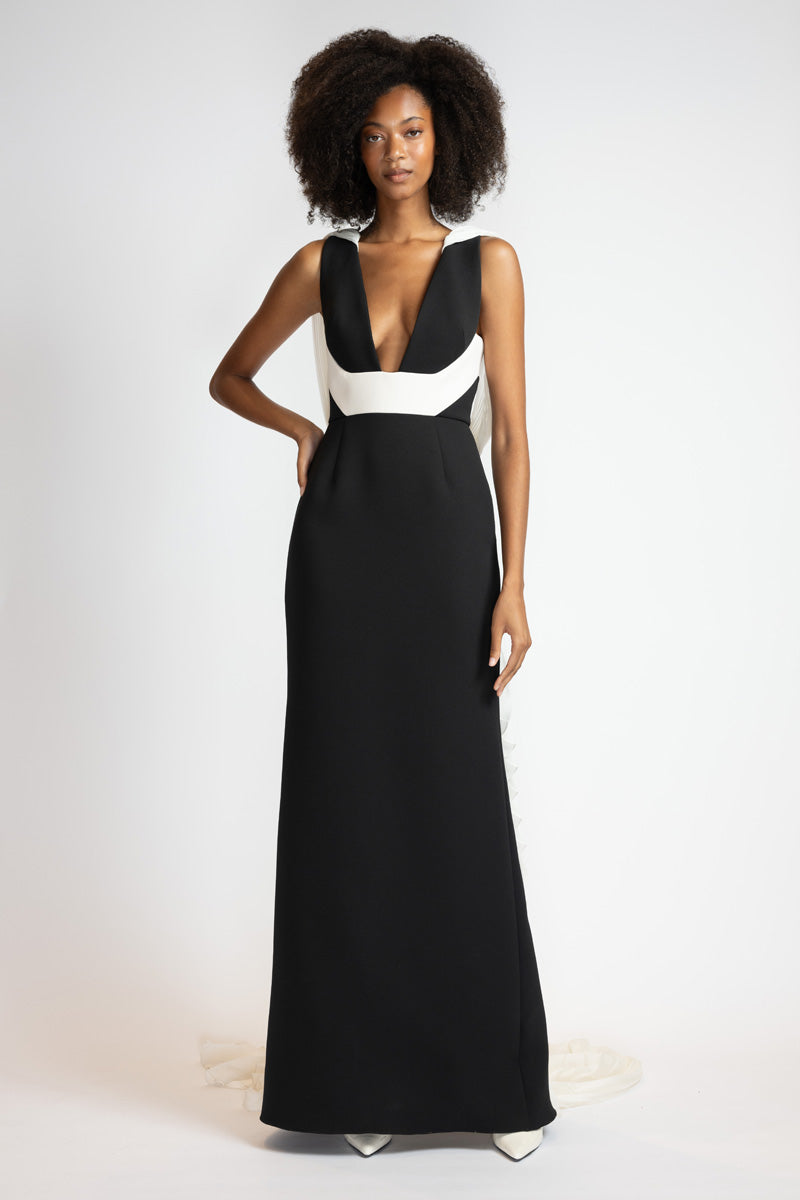 Black Cady Gown With Ivory Cady Harness And Chiffon Cape 2