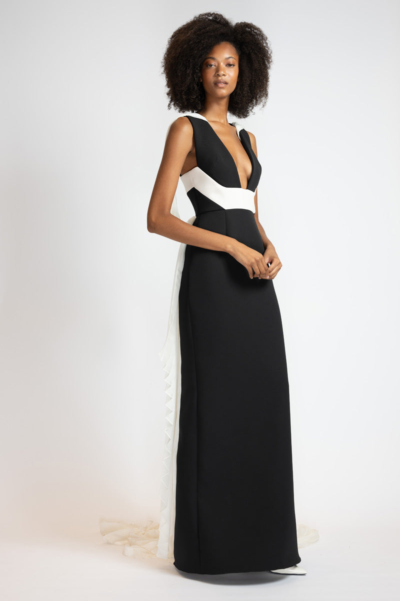 Black Cady Gown With Ivory Cady Harness And Chiffon Cape 3
