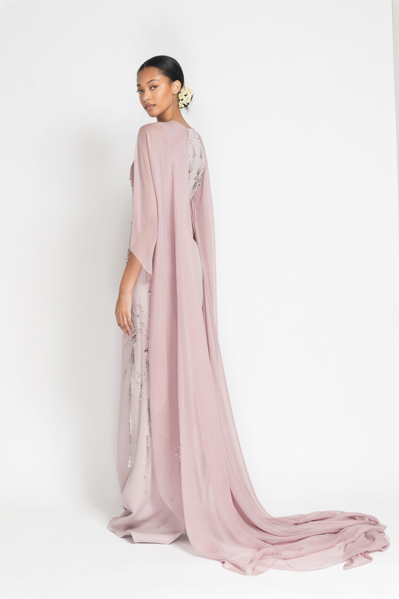 Mauve Cady And Silk Chiffon Column Gown With Jhoti Embroidery 4