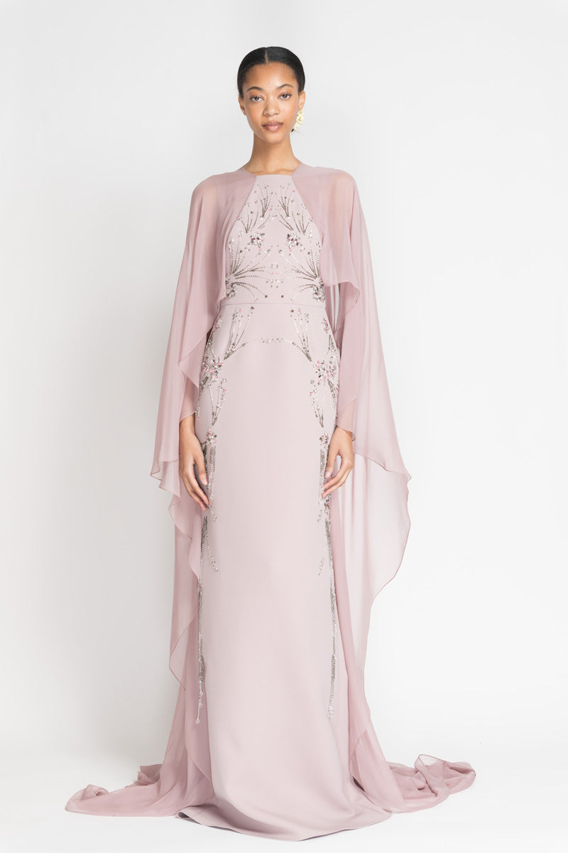 Mauve Cady And Silk Chiffon Column Gown With Jhoti Embroidery 2