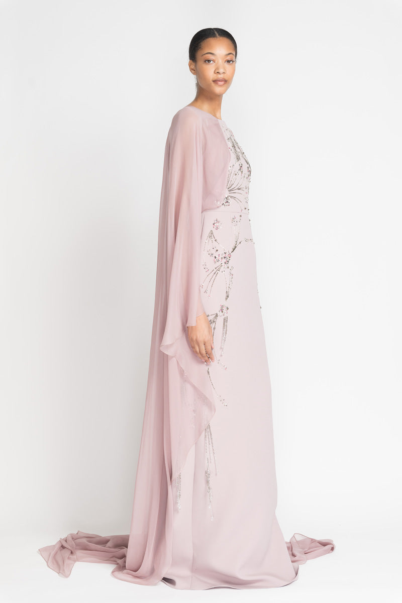 Mauve Cady And Silk Chiffon Column Gown With Jhoti Embroidery 3