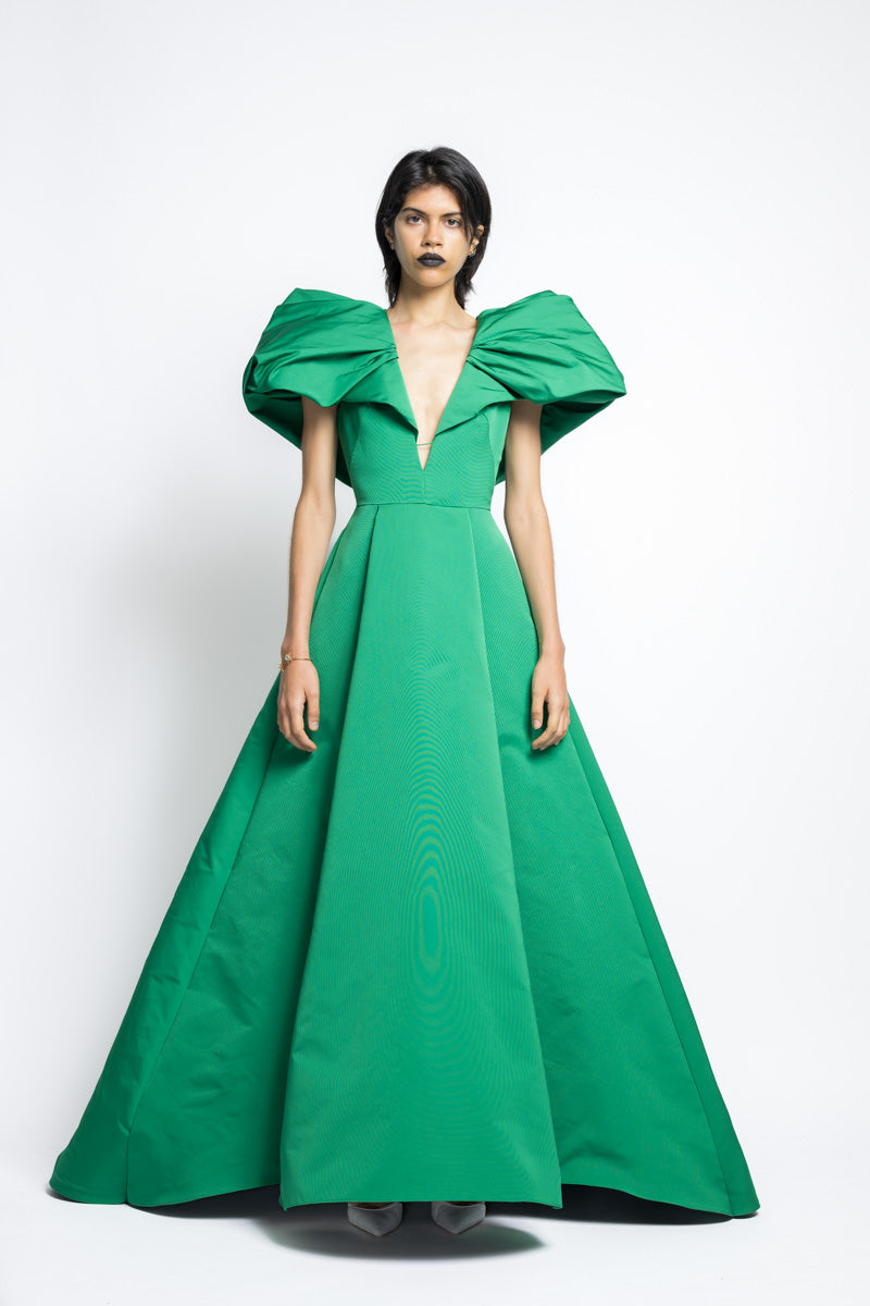 Faille Inverted Pleated Gown With Draped Petal Wings 2